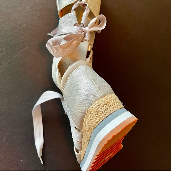 Silver Metallic Wedge Lace Up Fashion Colorblock Sneakers. - Picture 8 of 15